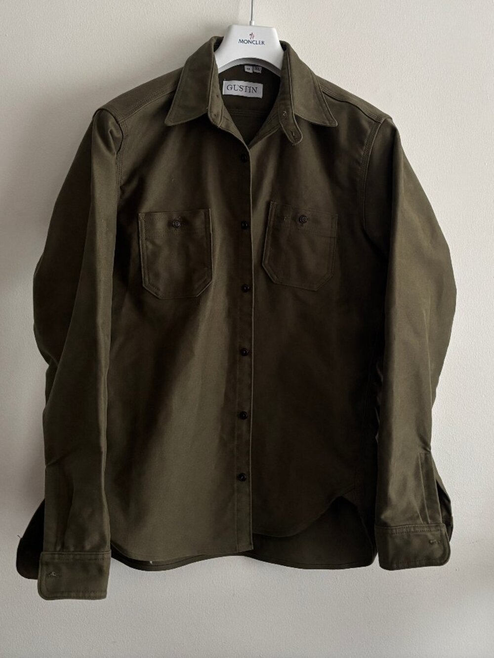 $270 Gustin Japan Heavy Cotton Moleskin Workshirt/ Overshirt - Army Green L - XL